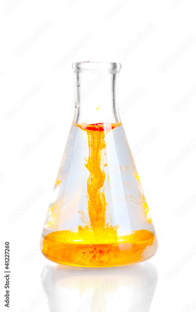 brightly ink in a flask with water isolated on white brightly ink in a flask with water isolated on white