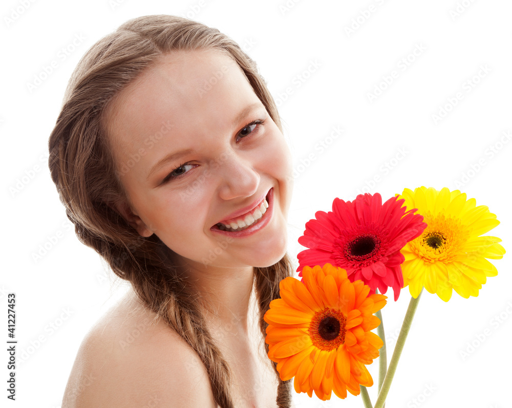 Happy girl with orange flower