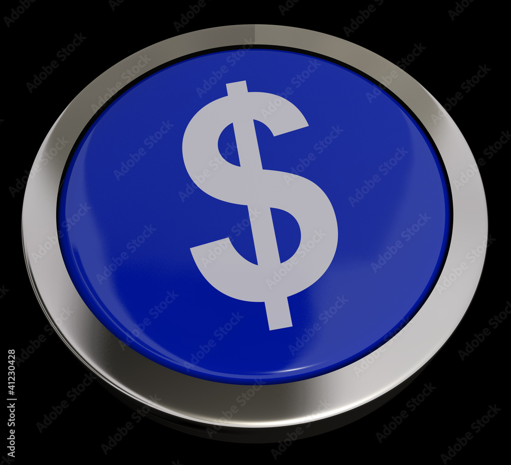 Dollar Symbol Button In Blue Showing Money Or Investment Dollar Symbol Button In Blue Showing Money Or Investment