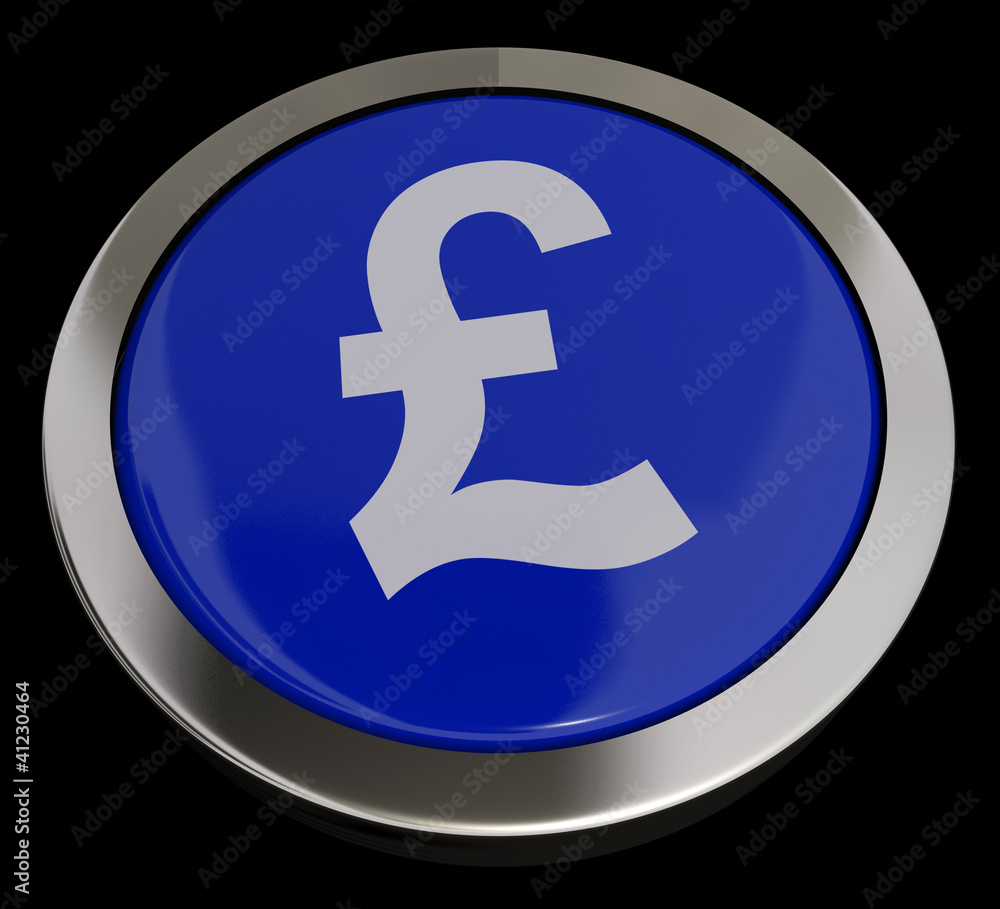 Pound Symbol Button In Blue Showing Money And Investment Pound Symbol Button In Blue Showing Money And Investment