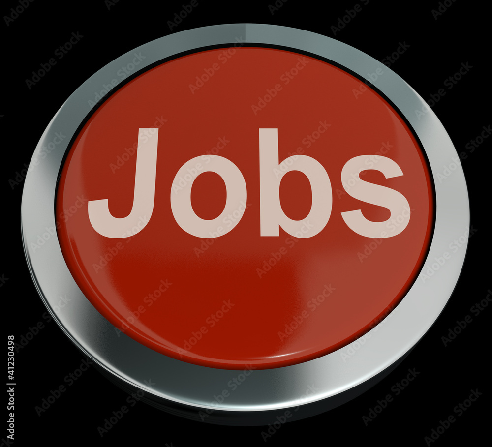 Jobs Computer Button In Red Showing Work And Careers Jobs Computer Button In Red Showing Work And Careers