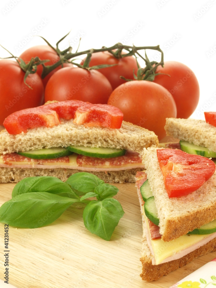 Cheese and ham sandwiches, closeup