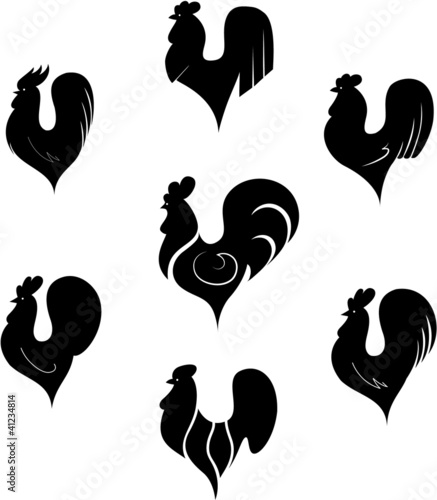 The black stylized cocks on a white background