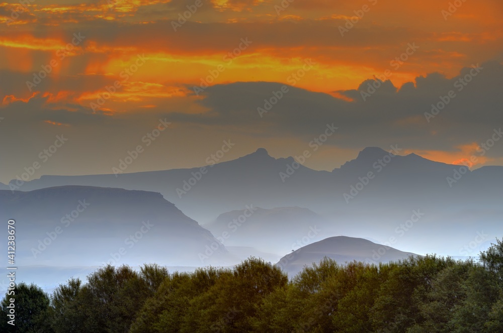 Misty mountain sunset. Hodson's Peaks Misty mountain sunset. Hodson's Peaks