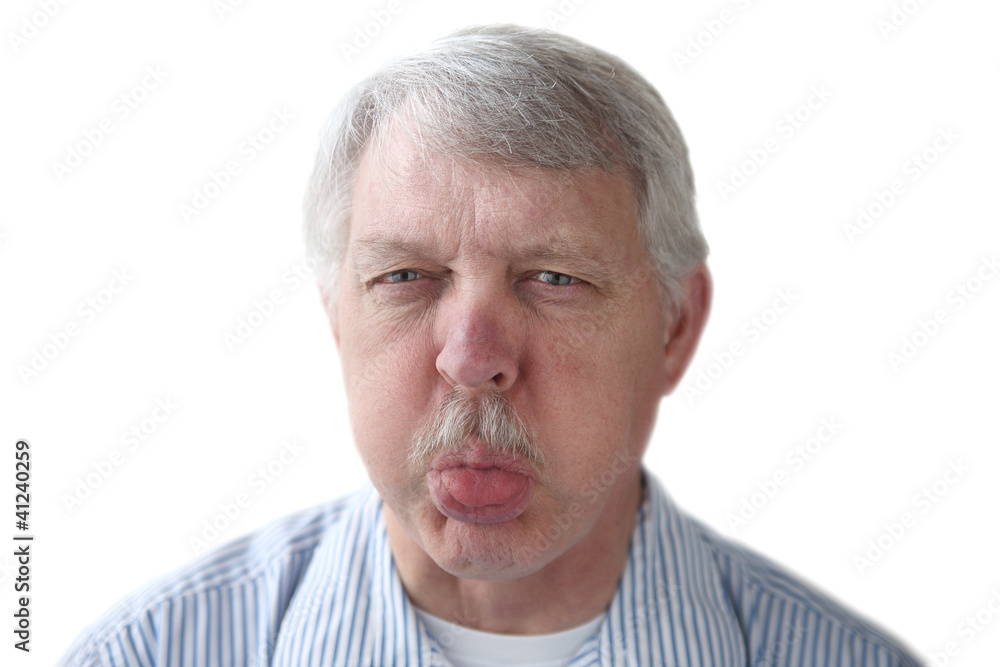 an older man blows a raspberry in a rude gesture an older man blows a raspberry in a rude gesture