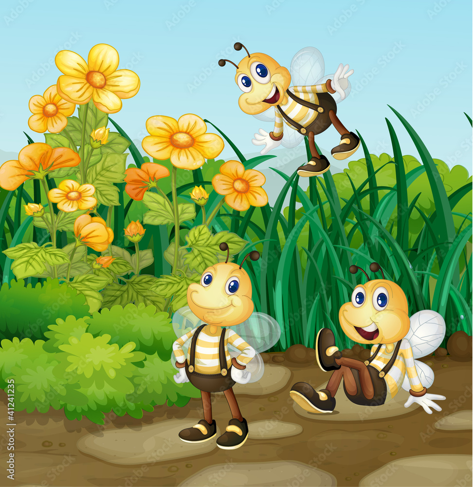 Naklejka premium Bee in garden