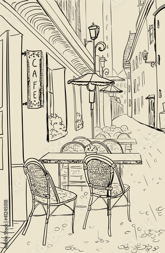 Street cafe in old town sketch illustration #41245018