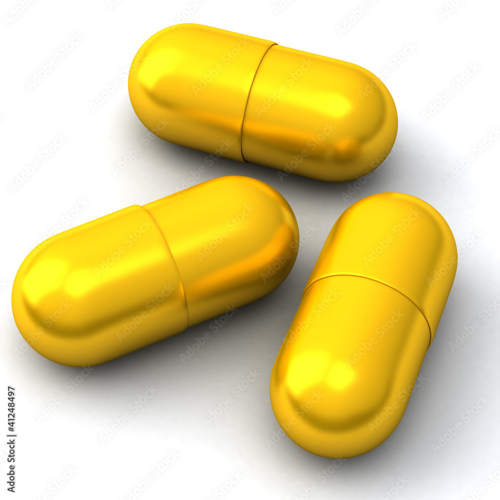 Golden medical capsule pills 3d Golden medical capsule pills 3d