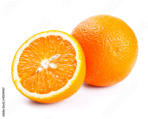 Fresh orange with slices isolated on white