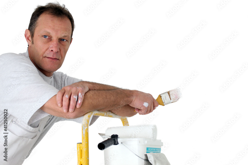 Painter climbing up ladder Painter climbing up ladder
