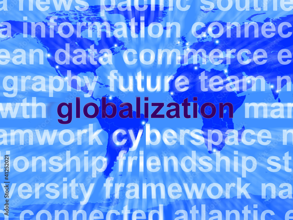 Globalization Word On Map Showing International Business Globalization Word On Map Showing International Business