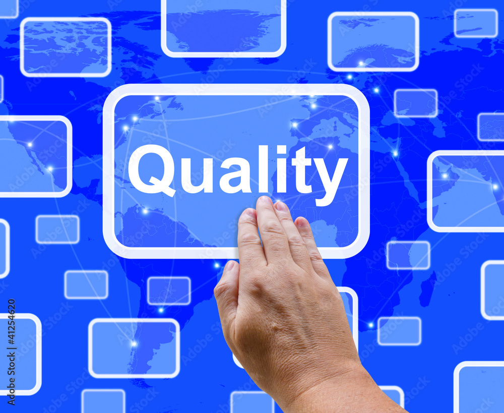 Quality Button On Screen Representing Excellent Service Or Produ Quality Button On Screen Representing Excellent Service Or Produ