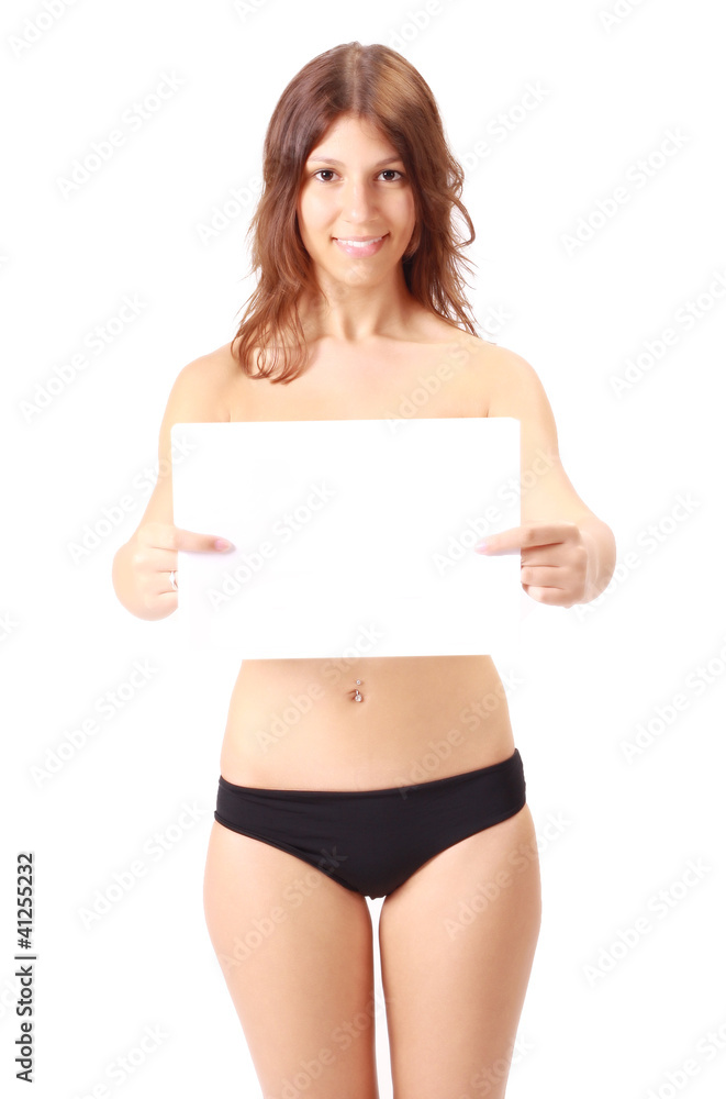 beautiful girl topless with a blank page banner beautiful girl topless with a blank page banner