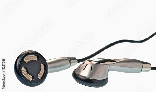 A set of headphones on white background with copy space