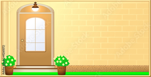 visiting card with cozy house and door. space for text