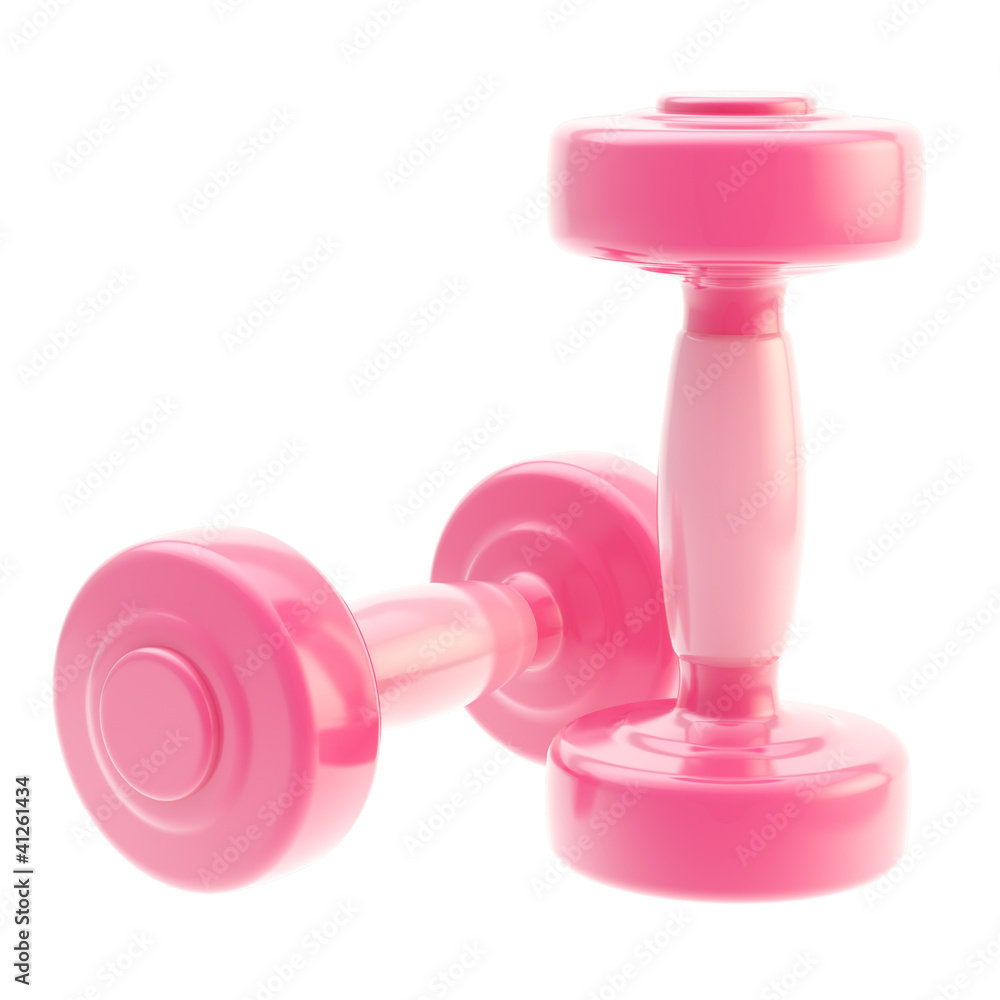 Two pink dumbbell isolated on white Two pink dumbbell isolated on white