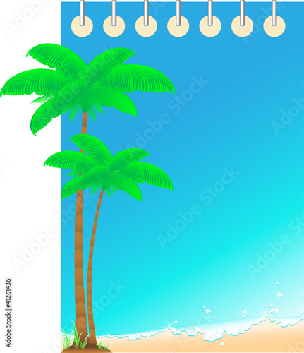 background notepad with ocean wave and palm