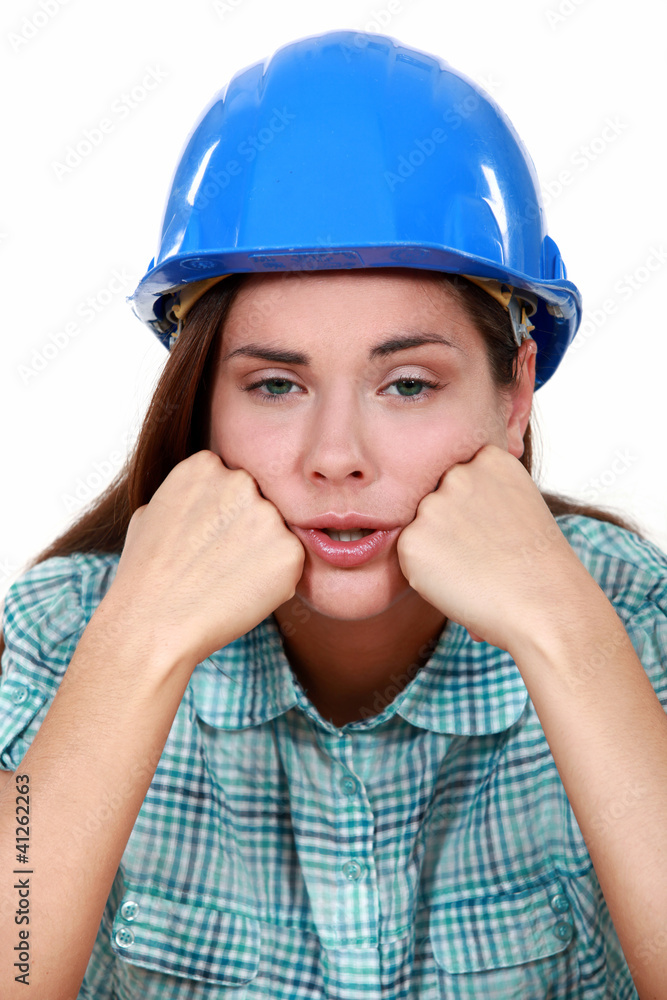 Portrait of a female laborer exhausted Portrait of a female laborer exhausted