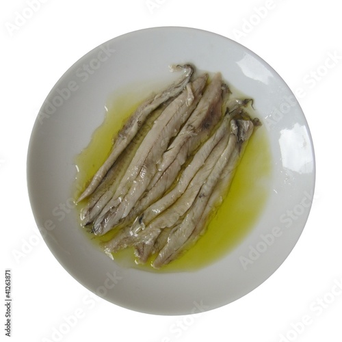 Tapa de boquerones, aislado.