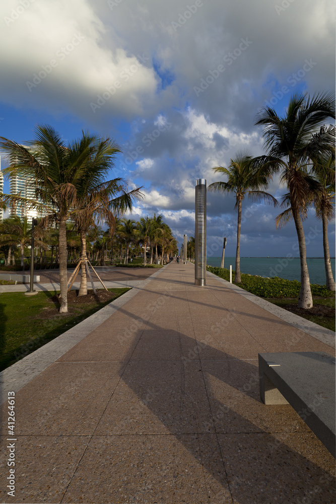 Oceanfront walkway at South Point park in Miami