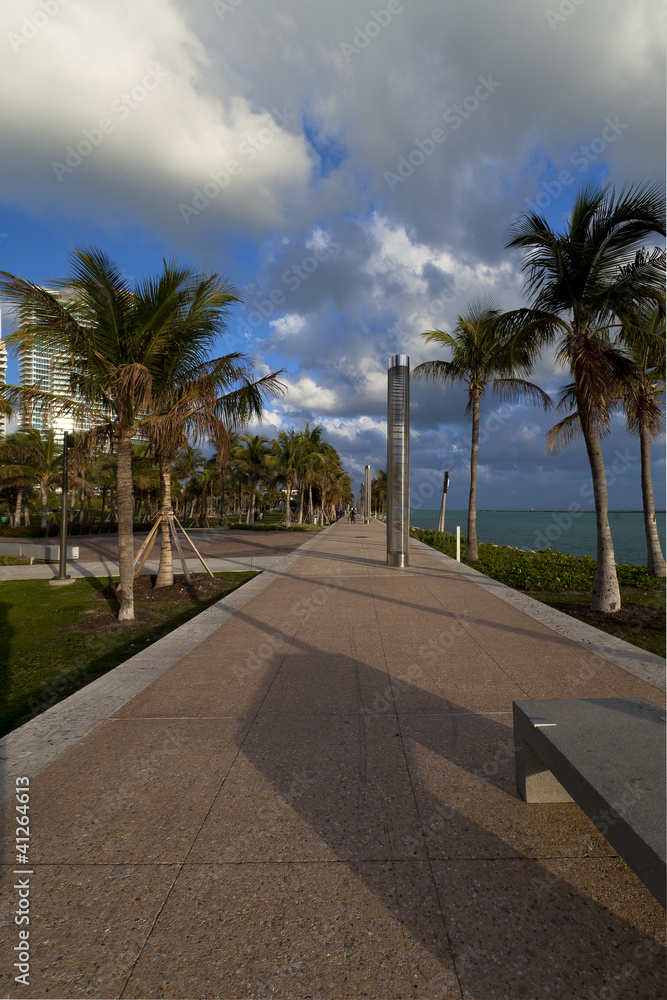 Oceanfront walkway at South Point park in Miami Oceanfront walkway at South Point park in Miami