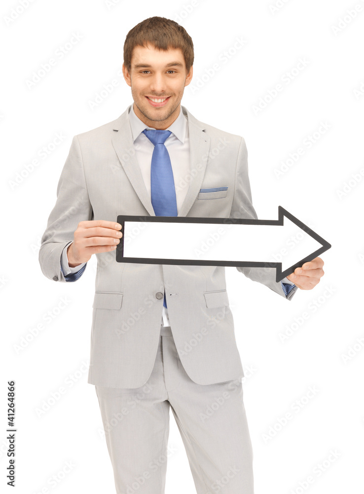 businessman with direction arrow sign