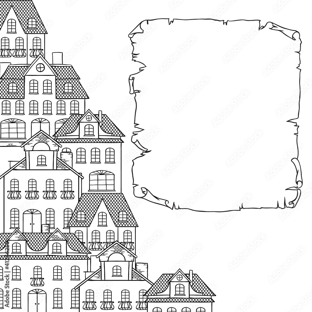 City sketch, houses background for your design.
