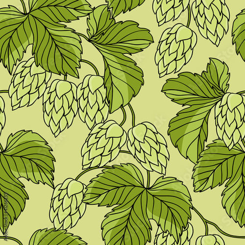 Hop Ornament On Green Grunge Background, Vector Illustration