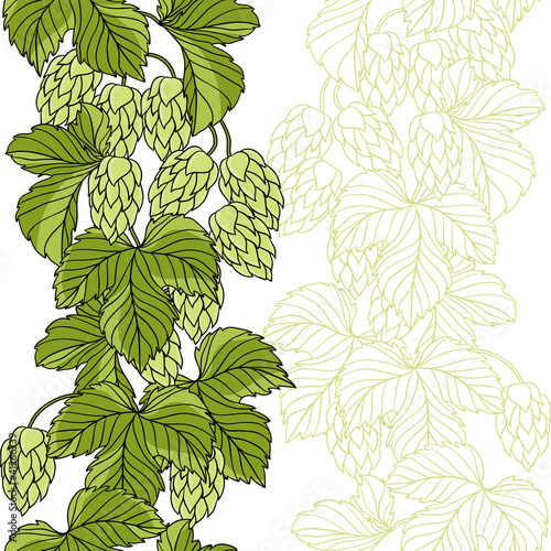 Hop Ornament On Green Grunge Background, Vector Illustration