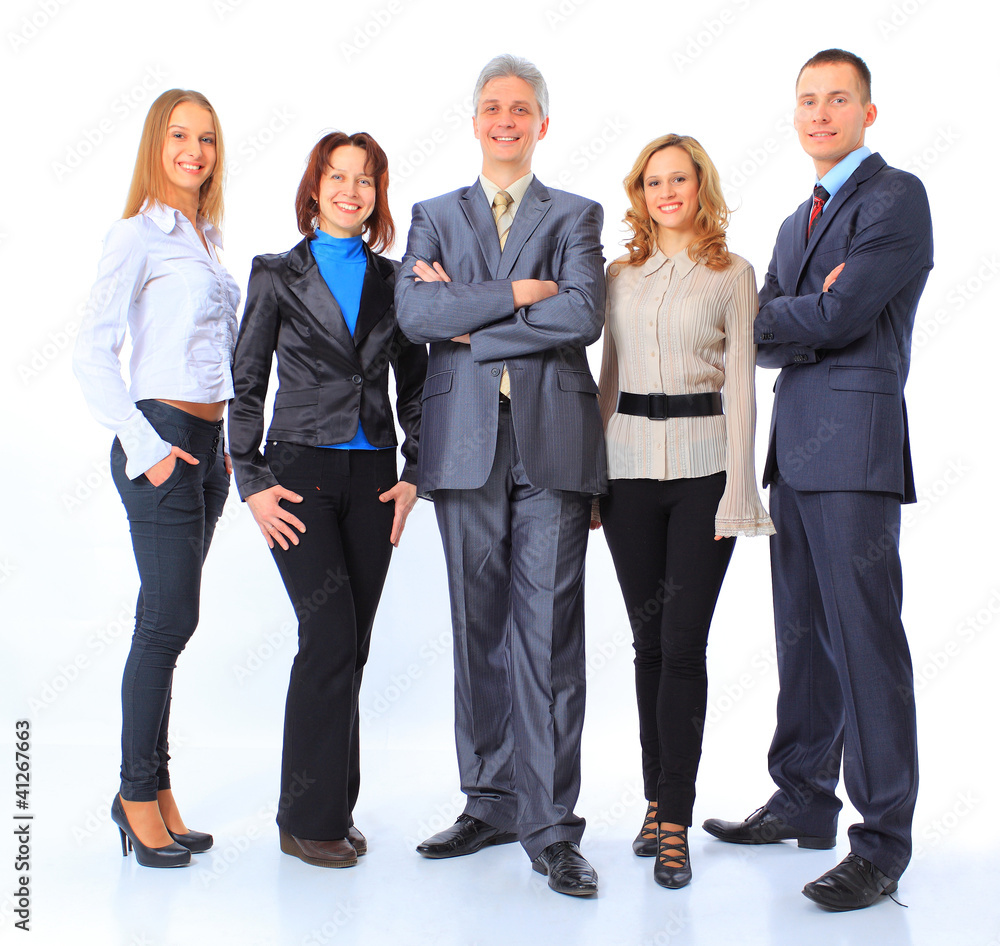 Fototapeta premium Portrait of business people standing on a white
