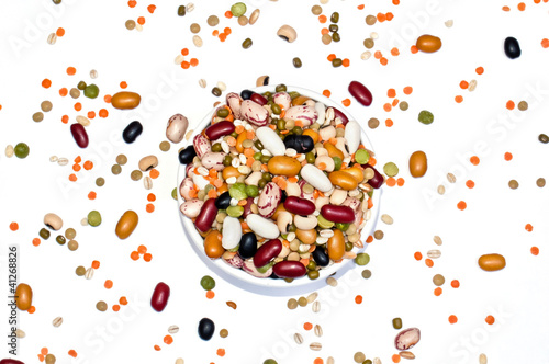 Legumes and cereales  in white cup isolated