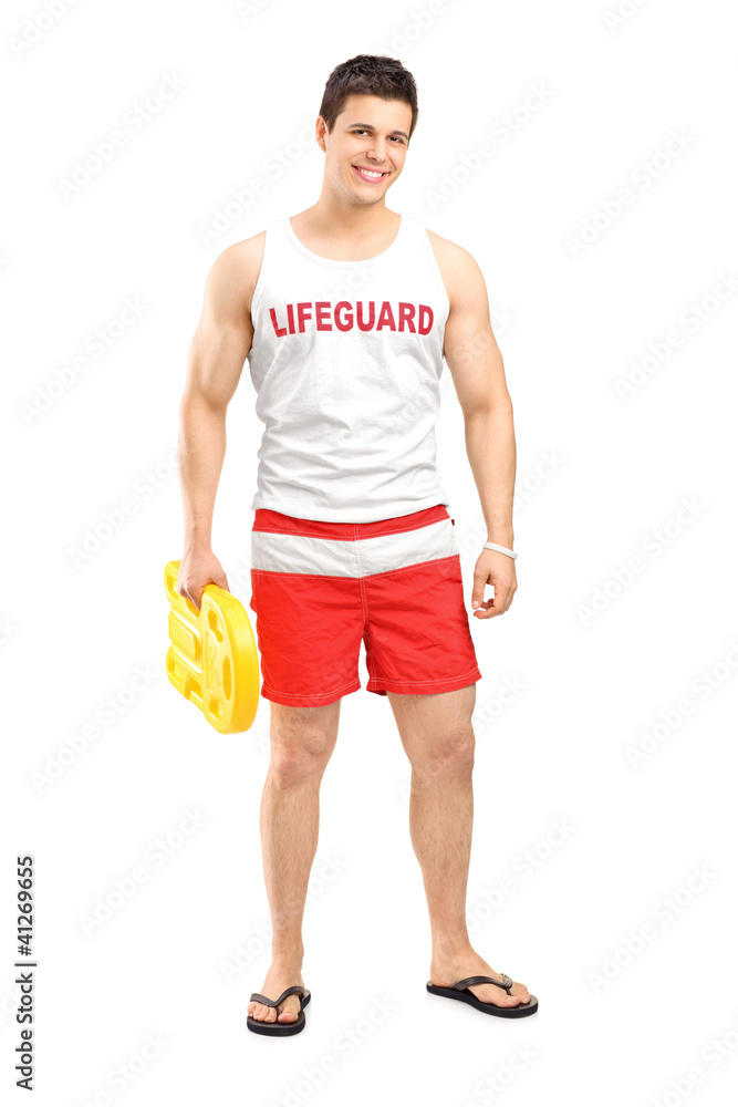 Smiling lifeguard on duty posing
