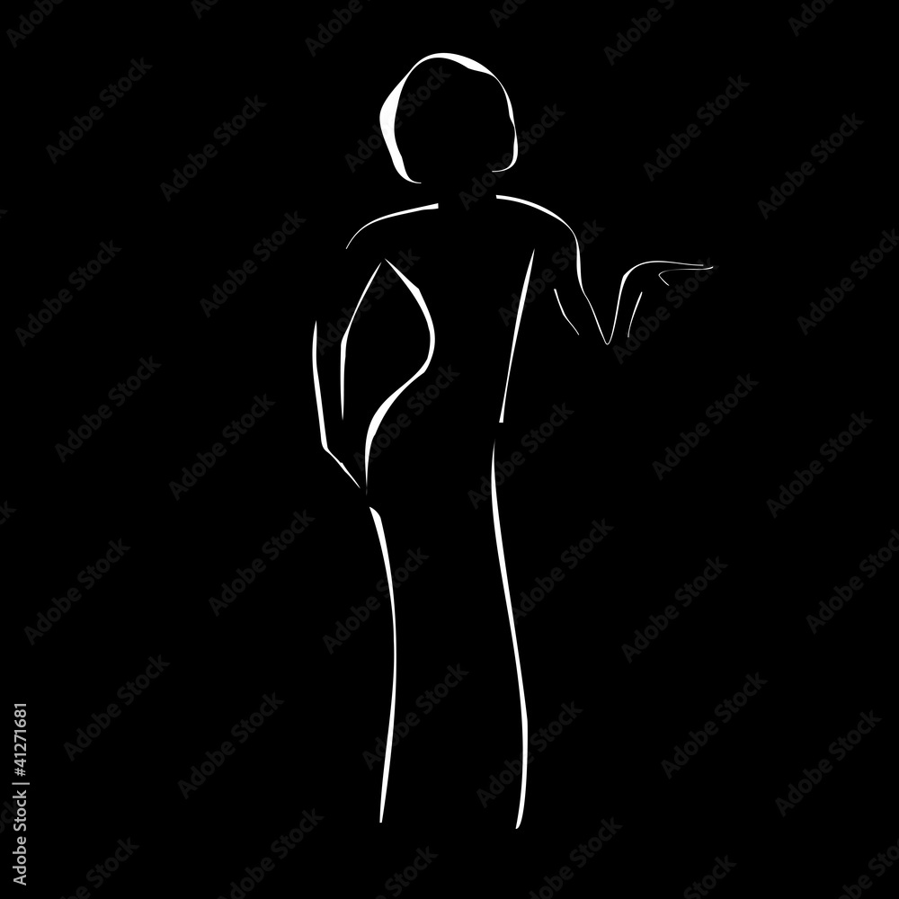outlines of a girl on a black background