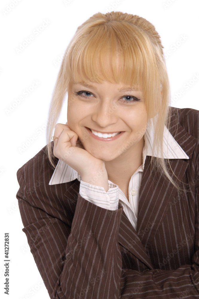 Happy young business woman isolated on white background Happy young business woman isolated on white background