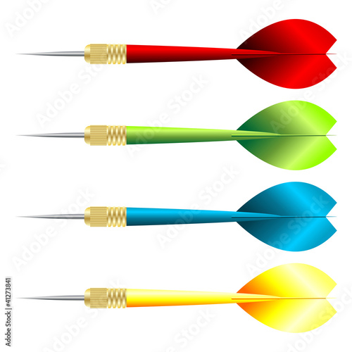 Darts with different colors over white background