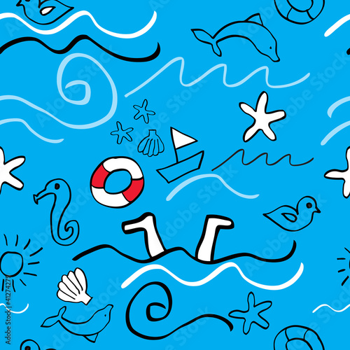 Seamless Holiday background   Sketch of summer symbols