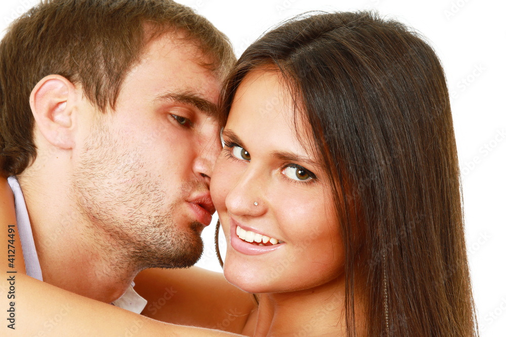 Young couple isolated on white background , closeup Young couple isolated on white background , closeup