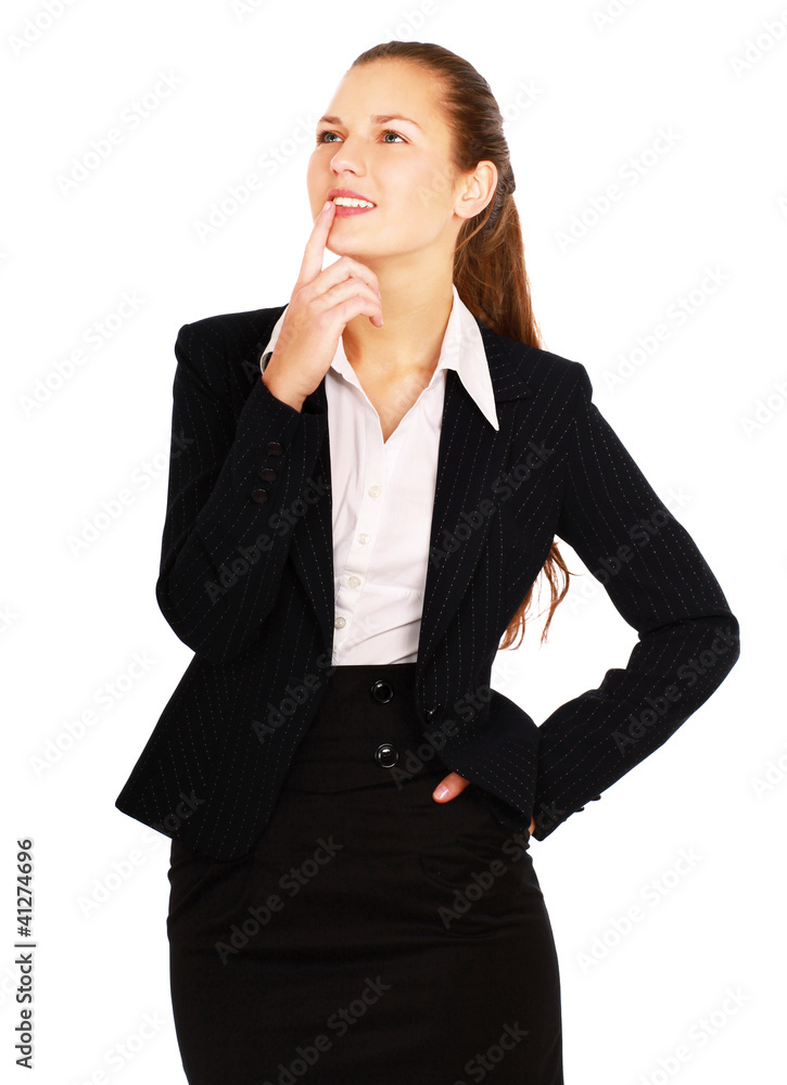 A picture of a beautiful woman thinking about something A picture of a beautiful woman thinking about something
