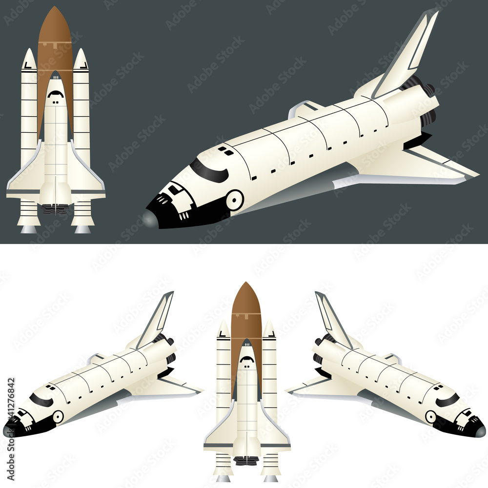 Fototapeta premium Set of space ship isolated on white. vector