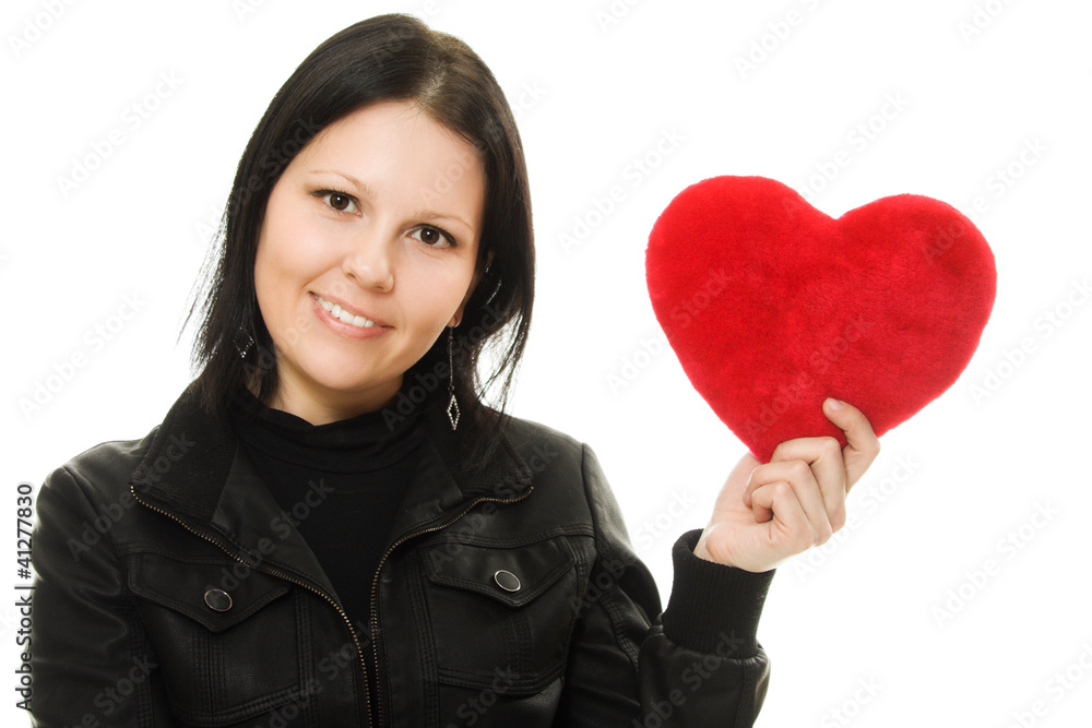 woman with a heart on a white background. woman with a heart on a white background.
