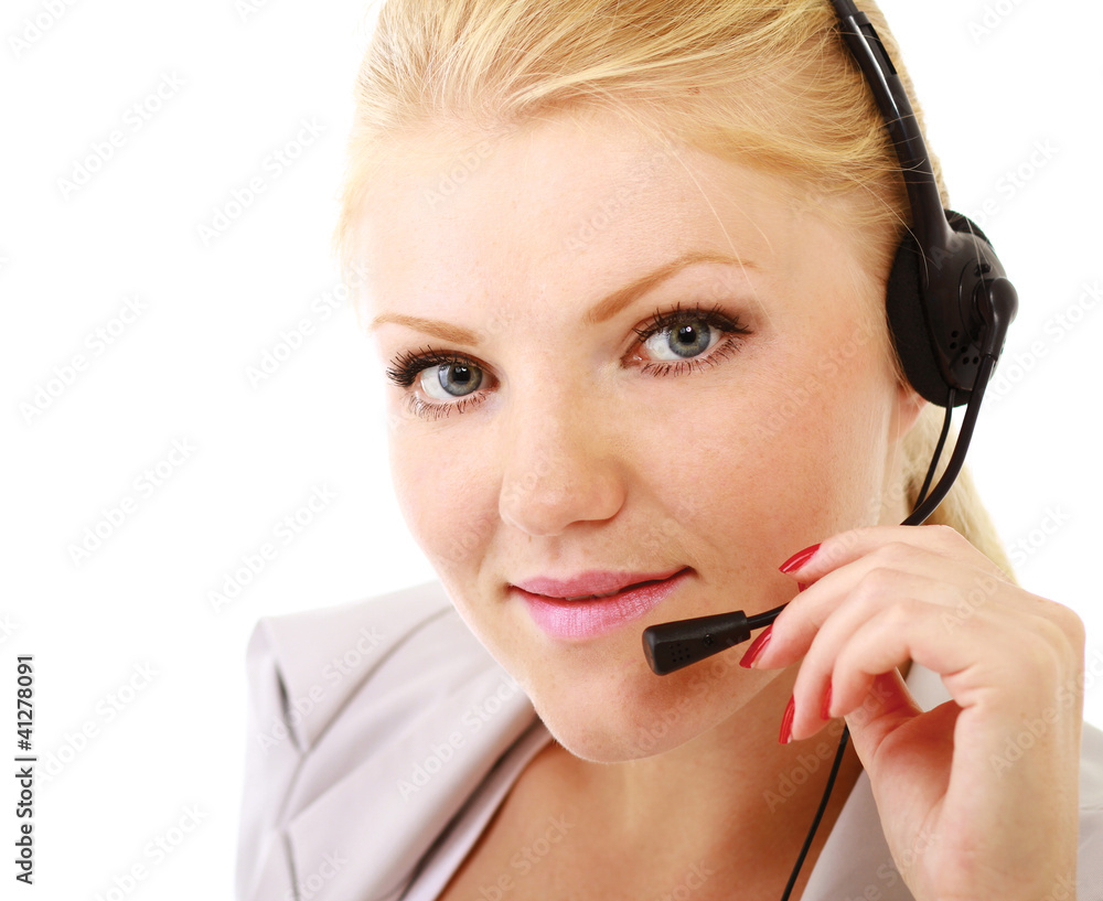 Closeup of a receptionist, isolated on white Closeup of a receptionist, isolated on white