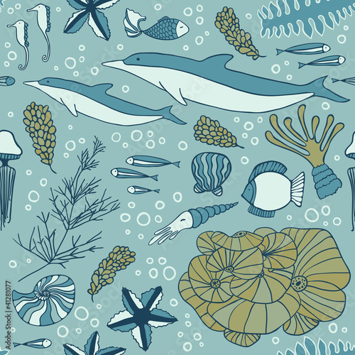 color marine seamless pattern, endless texture of sea world