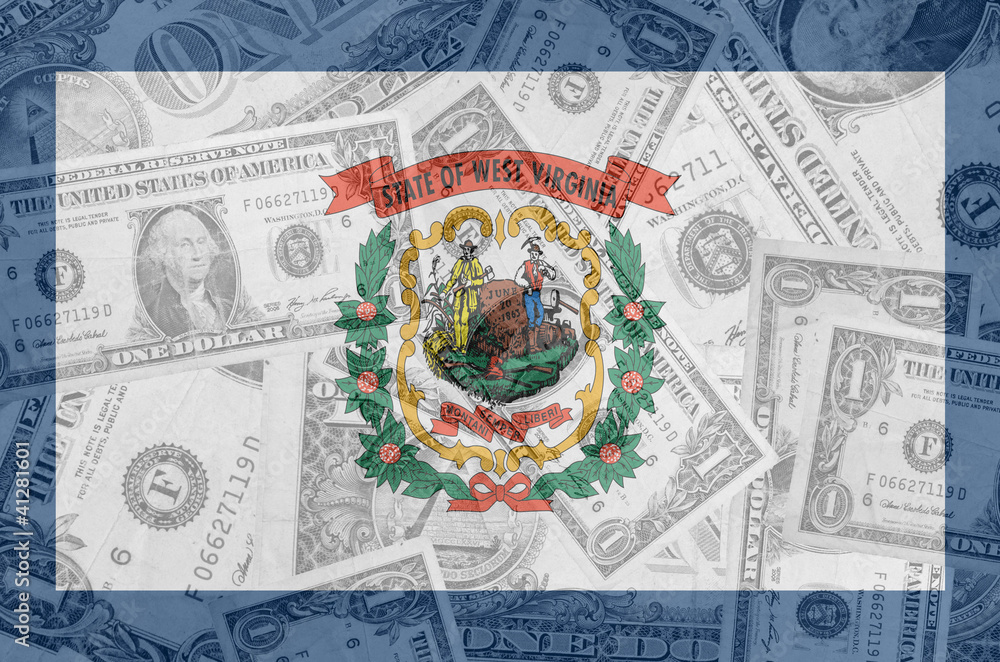 Naklejka premium US state of west virginia flag with transparent dollar banknotes