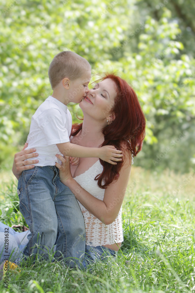 mother and son on natural background mother and son on natural background