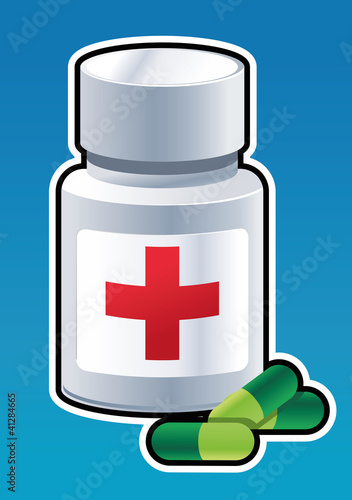 Pill bottle and capsule.