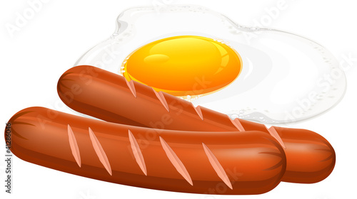 Fried eggs and sausage on white