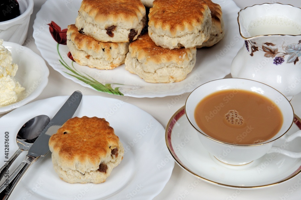 Fruit scones with tea © Arena Photo UK Fruit scones with tea © Arena Photo UK
