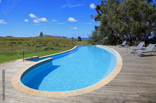 Upscale swimming pool on Easter Island