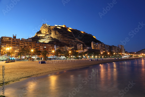 Vászonkép Seaside view of Alicante illuminated at night, Spain