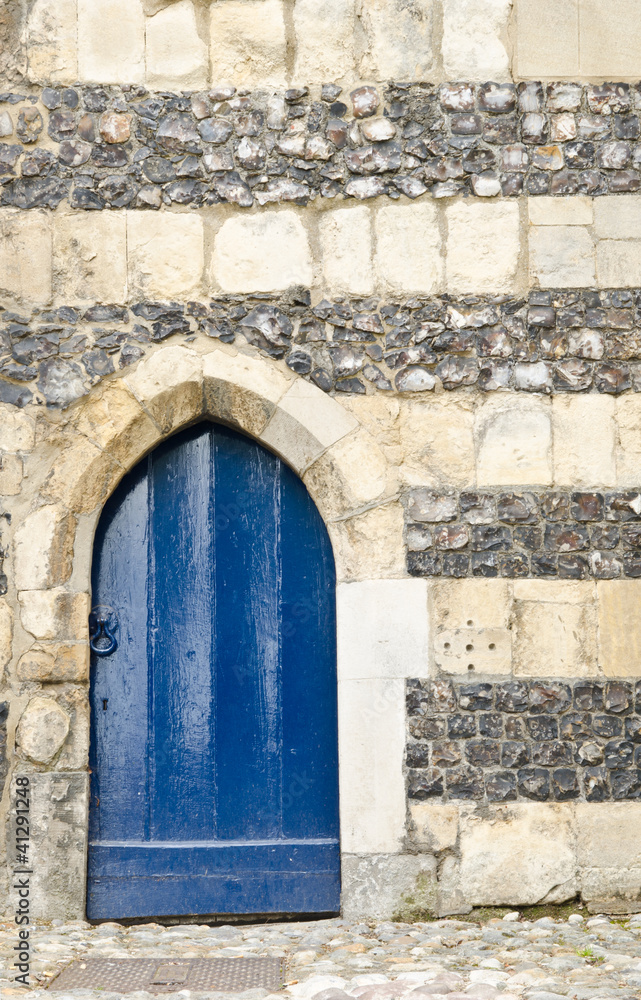 blue door in ancient building